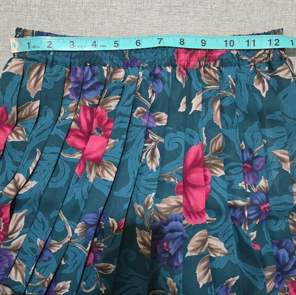 ALFRED DUNNER Vintage Style Floral Pleated Midi Skirt Teal Pink Blue Size 8 - Picture 8 of 9